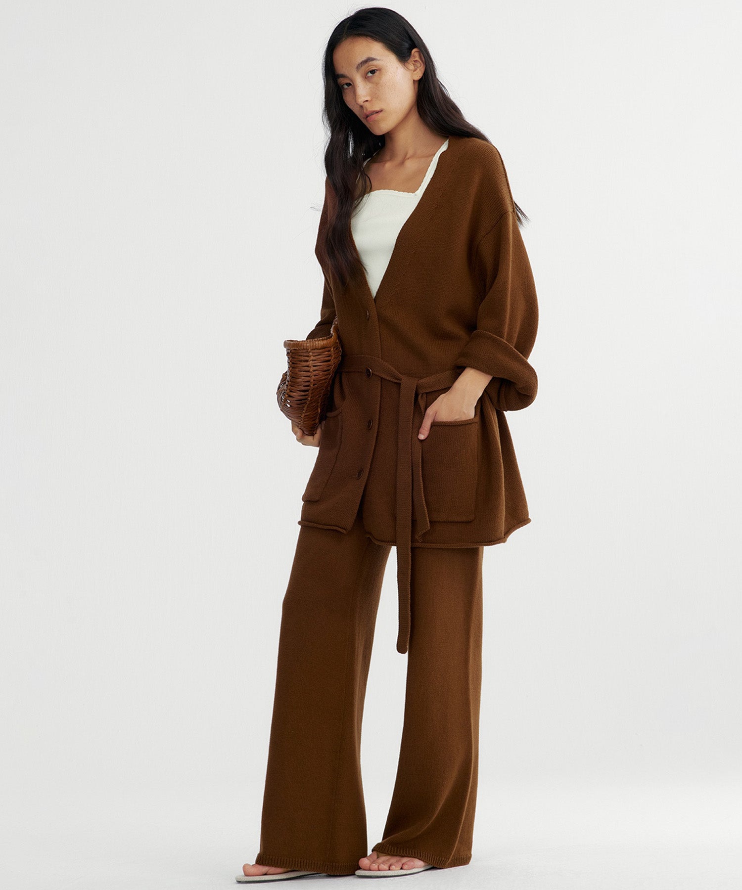 カシミヤブレンド ワイドニットパンツ
