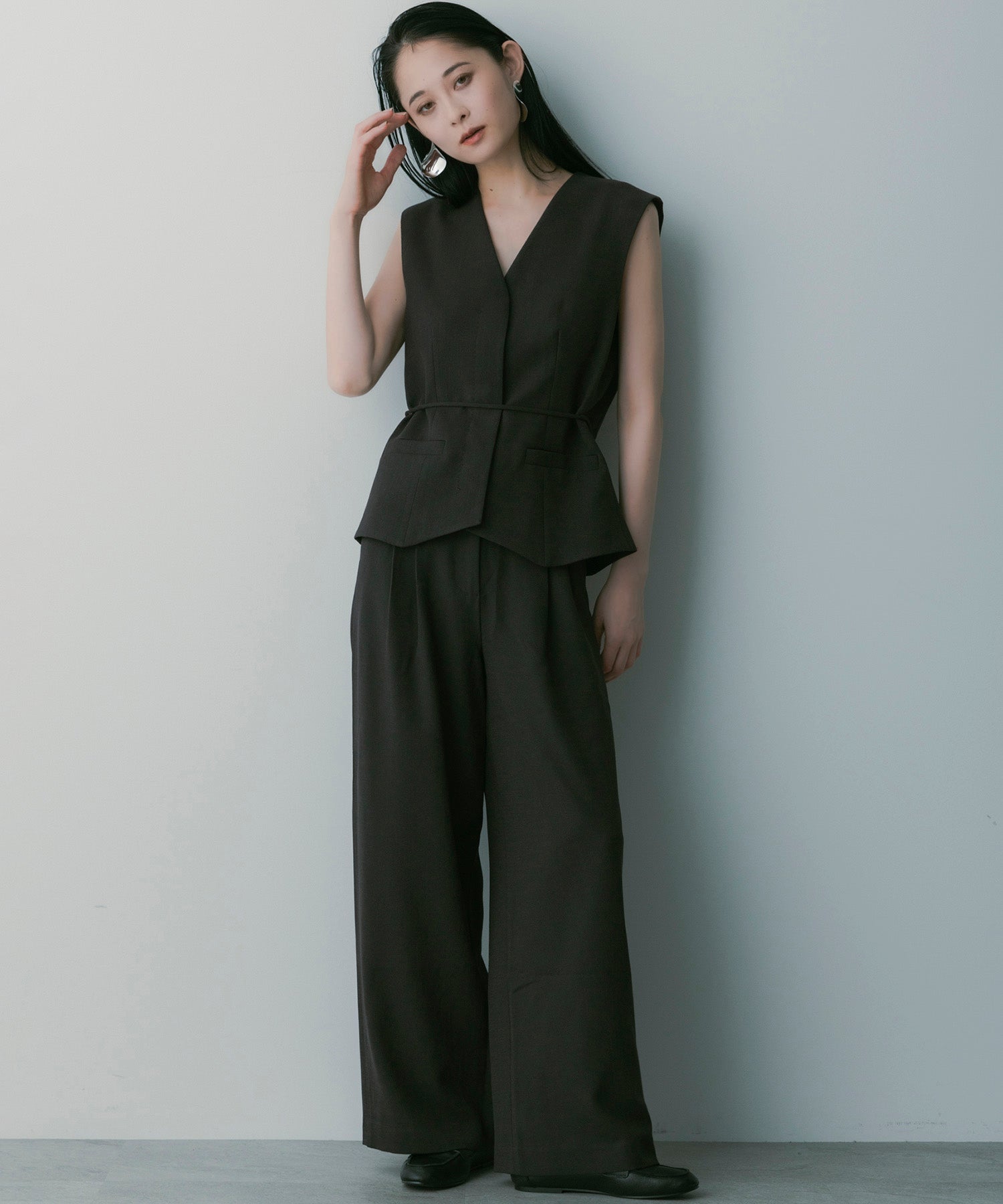 ハイウエスト ワイドスラックス