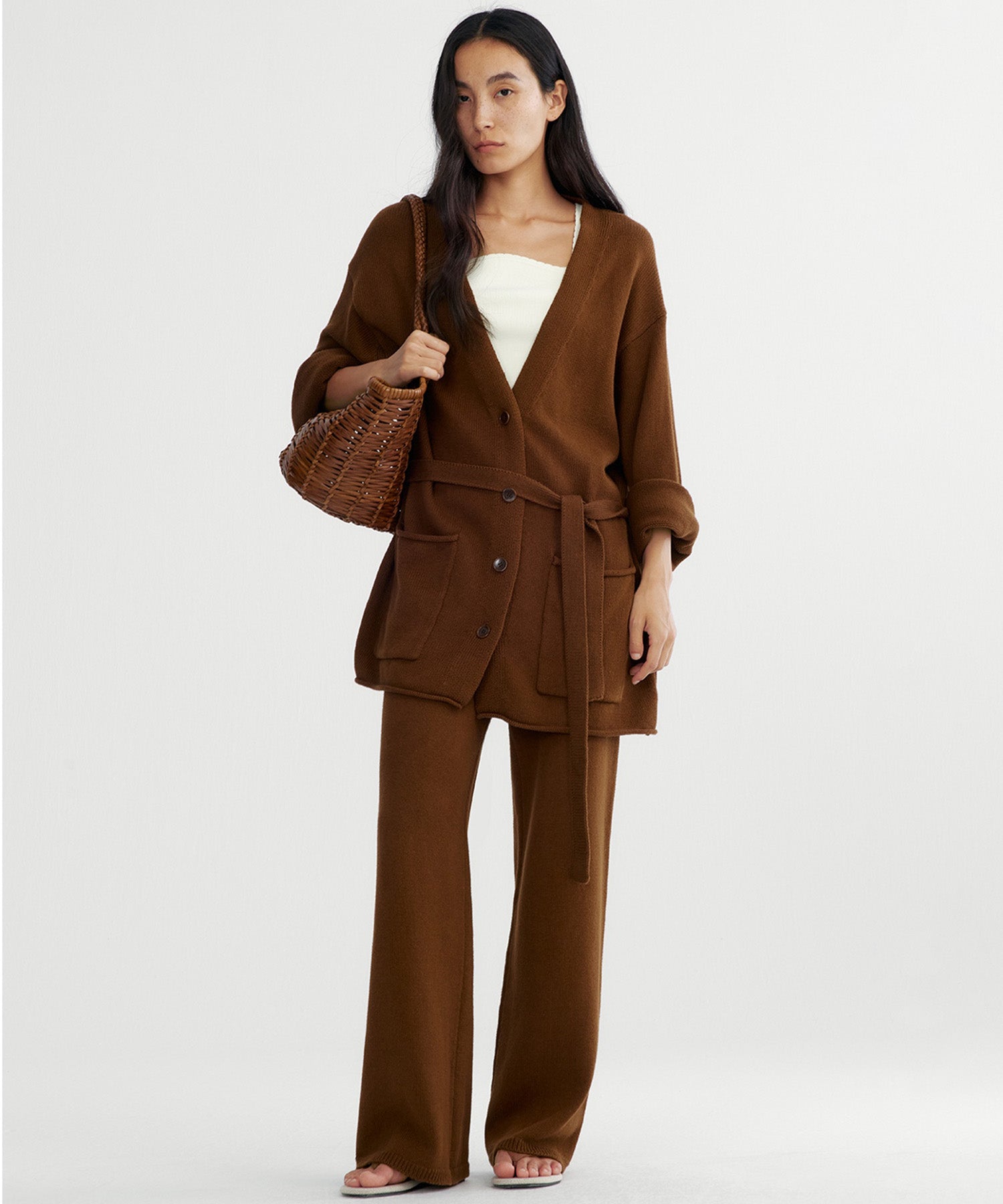 カシミヤブレンド ワイドニットパンツ