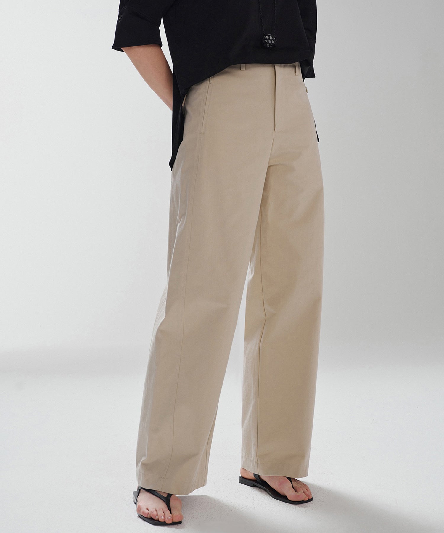 【6月中旬届け予約商品】コットン ワイドストレートパンツ