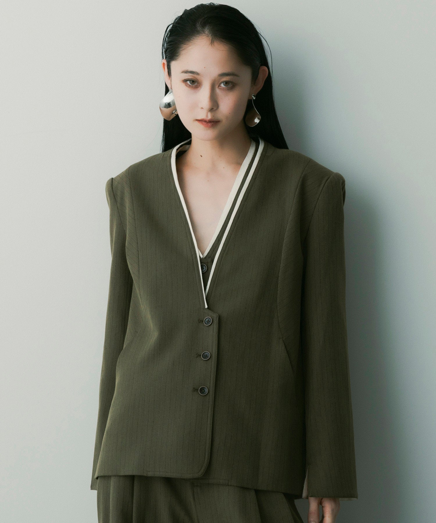 ストライプノーカラージャケット